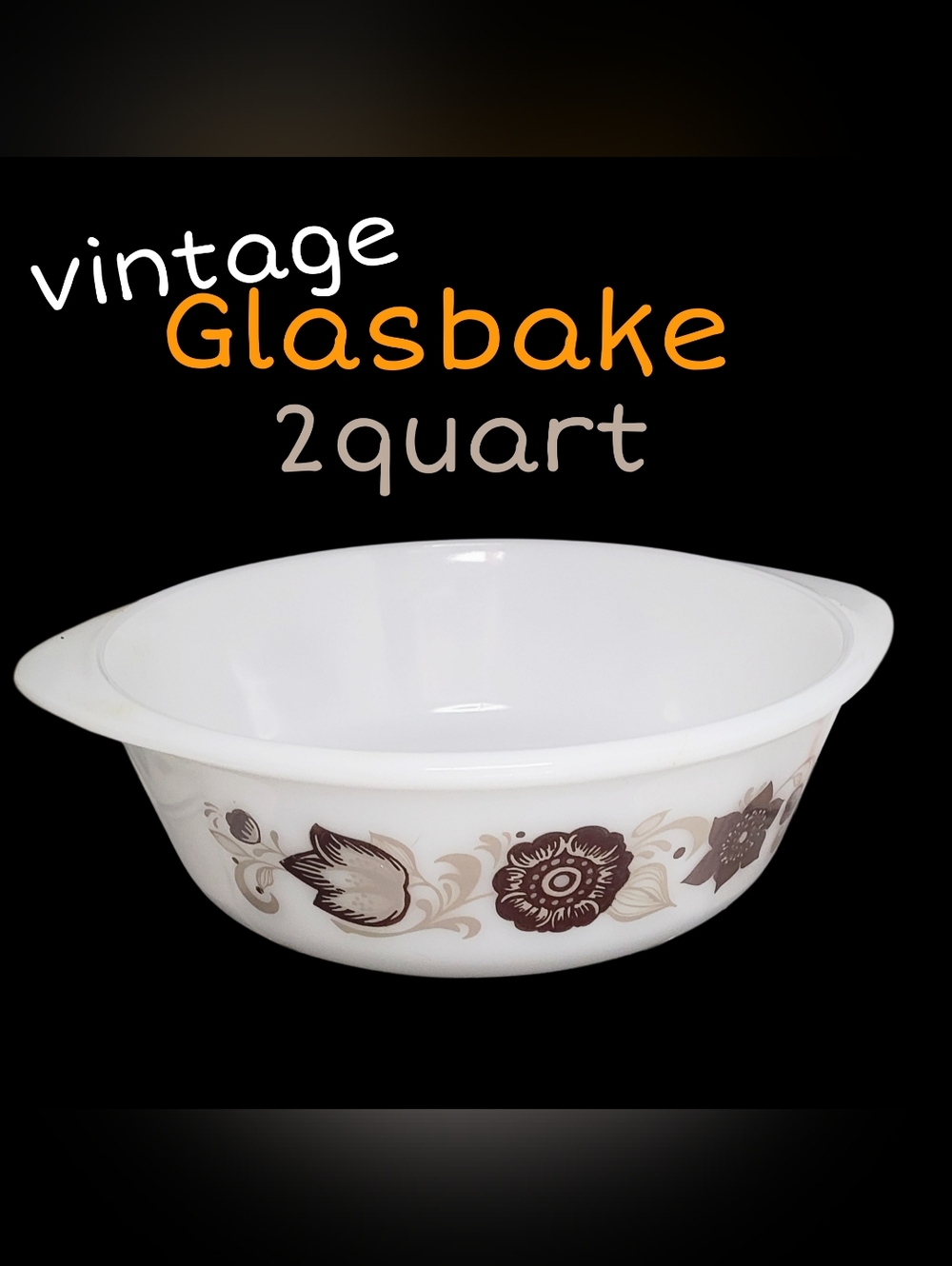 Vintage Glasbake 2 Quart Brown Floral Casserole Dish